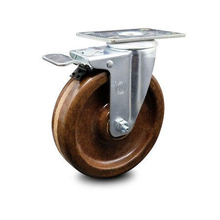 Service Caster 5 Inch High Temp Phenolic Wheel Swivel Top Plate Caster with Total Lock Brake SCC-TTL20S514-PHRHT